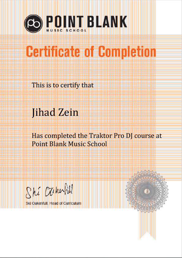 CertificateofCompletionJihadZeinTracktorProDJcourse